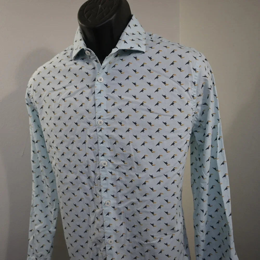Original Penguin Button Up Dress Shirt Mens 15.5 32/33 Heritage Slim Fit Toucans